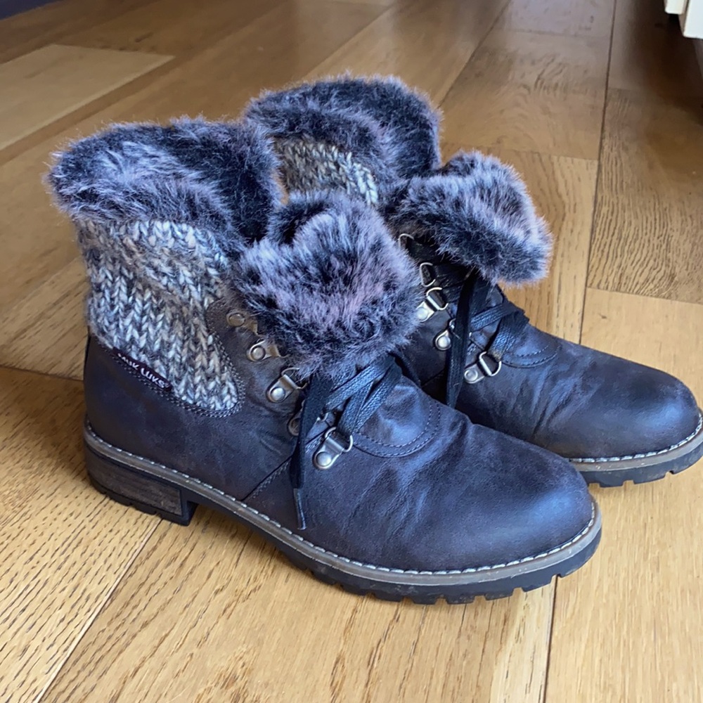 Muk Luk Faux Fur/Faux Leather Combat Boot